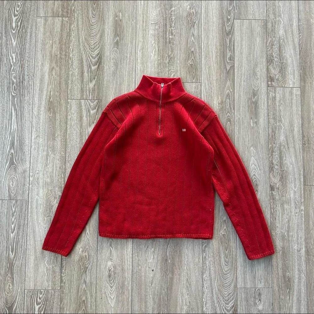 Vintage 90's Red Polo Jeans Ralph Lauren Knit Quarter Zip Up